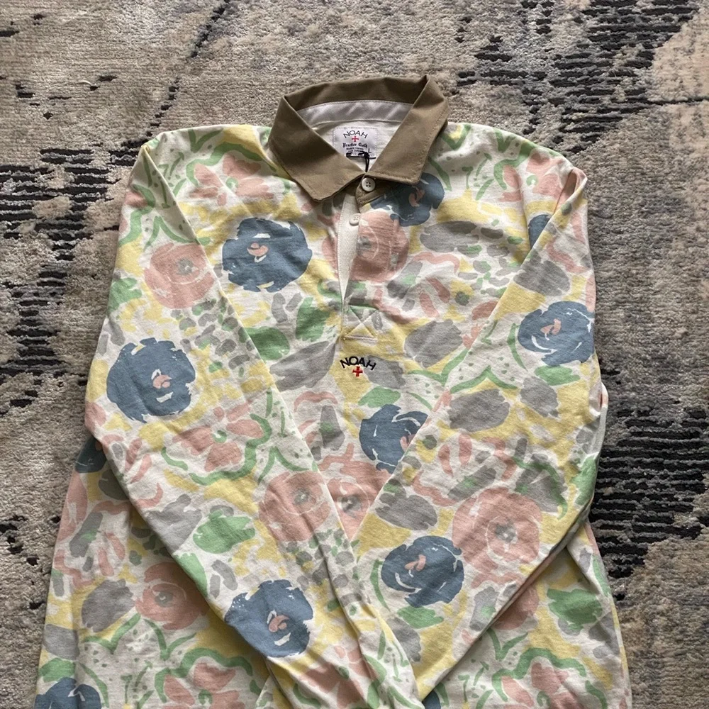 Noah NYC Pastel Floral Long-Sleeve Polo - Picture 2 of 9